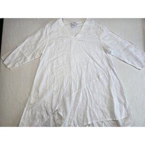 Match Point Womens White Linen Tunic Dress Top V-Neck Asymmetrical Hem Medium
